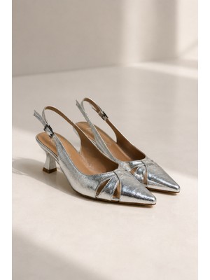 Best Cover Helın Kadın Pencere Detaylı Sivri Burun Slingback 6 cm Topuklu Ayakkabı