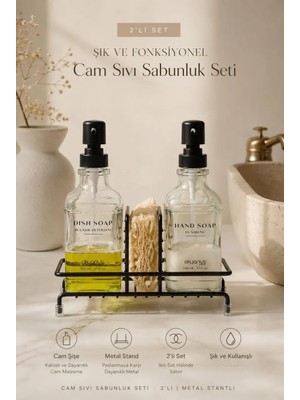 Okyanus Home Siyah Kare Cam Sıvı Sabunluk 500 ml Pompalı ve Standlı Modern Tasarım