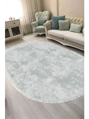 Alanur Home Dijital Baskılı Oval Salon Halısı | Kaymaz Yıkanabilir | Keçe Taban Saçaklı | Vintage | 2092M
