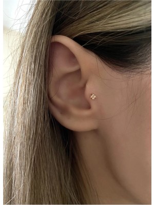 OkkoStore Kadın Cerrahi Çelik Opal Dört Mini Taşlı Tragus Piercing Kıkırdak