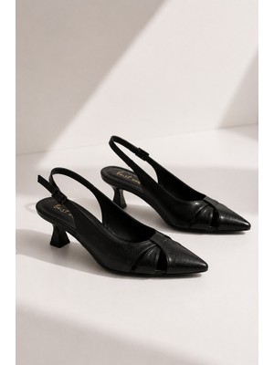 Best Cover Helın Kadın Pencere Detaylı Sivri Burun Slingback 6 cm Topuklu Ayakkabı