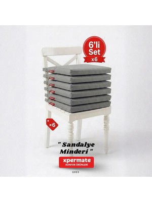 Xpermate 6'lı Sandalye Minderi 40x40 Bağcıklı Fermuarlı Su Geçirmez Yıkanabilir Balkon Bahçe Set Antrasit