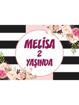 Reysa Tasarım Siyah ve Beyaz Çiçekli Doğum Günü Afişi - 70X100 cm
