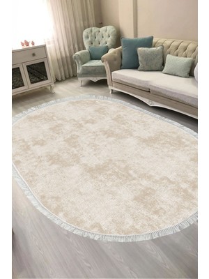 Alanur Home Dijital Baskılı Oval Salon Halısı | Kaymaz Yıkanabilir | Keçe Taban Saçaklı | Vintage | 2092M