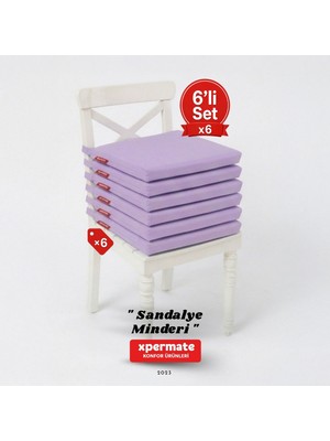 Xpermate Fermuarlı 6'lı Sandalye Minderi Su Itici Kumaş 40X40 cm Sünger Sandalye Minderi Bağcıklı Lila