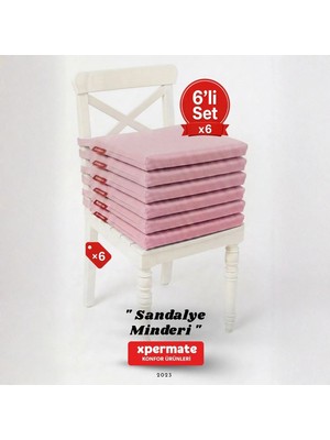 Xpermate Fermuarlı 6'lı Sandalye Minderi Su Itici Kumaş 40X40 cm Sünger Sandalye Minderi Bağcıklı Pembe