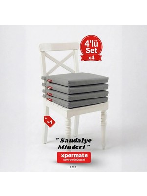 Xpermate Fermuarlı 4'lü Sandalye Minderi Su Itici Kumaş 40X40 cm Sünger Sandalye Minderi Bağcıklı Gri