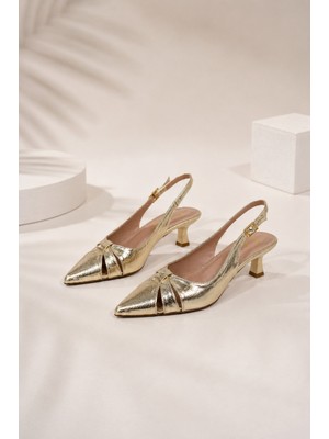 Best Cover Helın Kadın Pencere Detaylı Sivri Burun Slingback 6 cm Topuklu Ayakkabı