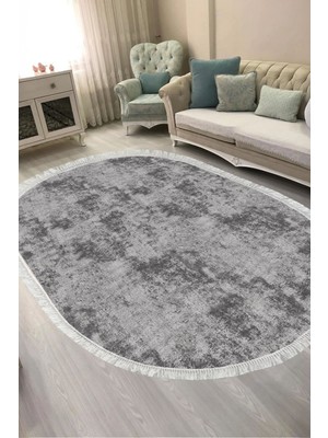 Alanur Home Dijital Baskılı Oval Salon Halısı | Kaymaz Yıkanabilir | Keçe Taban Saçaklı | Vintage | 2092M