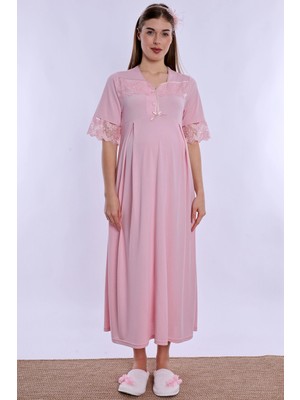 bylohusa Anne Konforu Emzirme Özellikli Hamile Lohusa Gecelik Effortt - Pembe