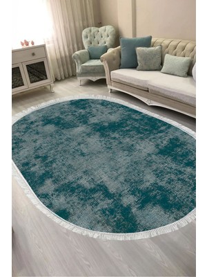 Alanur Home Dijital Baskılı Oval Salon Halısı | Kaymaz Yıkanabilir | Keçe Taban Saçaklı | Vintage | 2092M