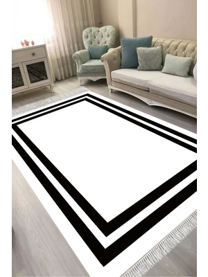 Alanur Home Dijital Baskılı Dikdörtgen Salon Halısı | Kaymaz Yıkanabilir | Keçe Taban Saçaklı | Geometrik | 1696