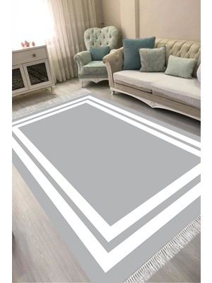 Alanur Home Dijital Baskılı Dikdörtgen Salon Halısı | Kaymaz Yıkanabilir | Keçe Taban Saçaklı | Geometrik | 1696