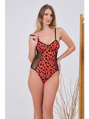 Jumelles Siyah Kırmızı Jumelles Desenli Bodysuit
