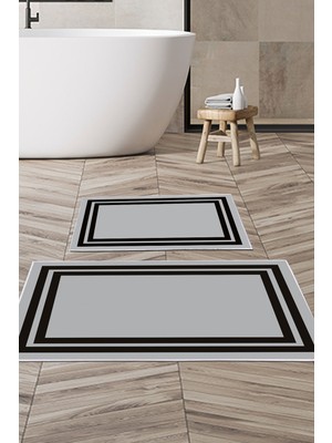 Alanur Home Kaymaz Yıkanabilir Dijital Baskılı 2'li Klozet Takımı | Dikdörtgen | Keçe Taban | Geometrik | 1696
