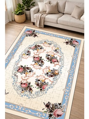 Alanur Home Dijital Baskılı Dikdörtgen Salon Halısı | Kaymaz Yıkanabilir | Deri Taban | Klasik | 9171M