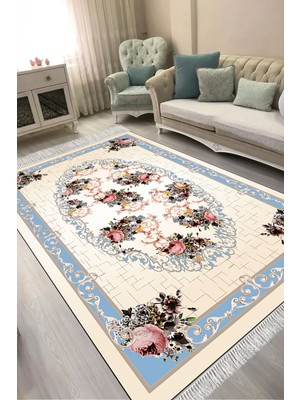 Alanur Home Dijital Baskılı Dikdörtgen Salon Halısı | Kaymaz Yıkanabilir | Keçe Taban Saçaklı | Klasik | 9171M