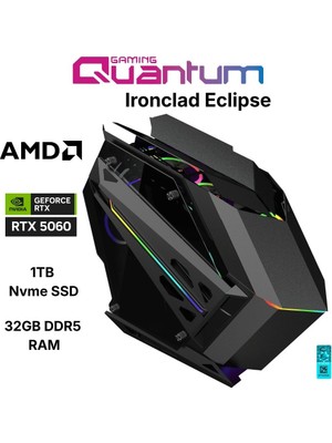 Quantum Gaming Ironclad Eclipse Ryzen 7 7800X3D 32GB Ddr5 1tb Nvme RTX5060 8gb 240MM Sıvı Soğutmalı Gaming Desktop