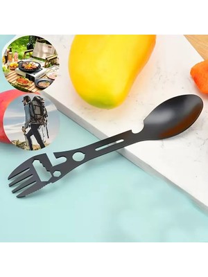Hace Bazaar 2'li Paket Taktiksel Spork Kaşık Çatal - 5 Fonksiyonlu - Paslanmaz Çelik