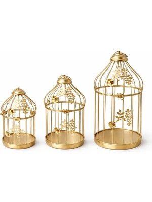 Hace Bazaar Dekoratif Gold Metal 3'lü Kafes Mumluk Seti
