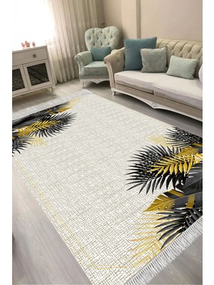 Alanur Home Dijital Baskılı Dikdörtgen Salon Halısı | Kaymaz Yıkanabilir | Keçe Taban Saçaklı | Çiçekli | F5125