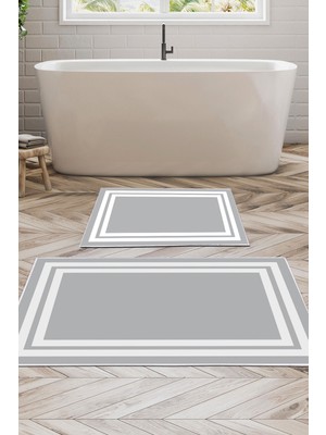 Alanur Home Kaymaz Yıkanabilir Dijital Baskılı 2'li Klozet Takımı | Dikdörtgen | Keçe Taban | Geometrik | 1696