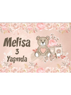 Reysa Tasarım Pembe Ayıcık Temalı Doğum Günü Afişi - 100X150 cm