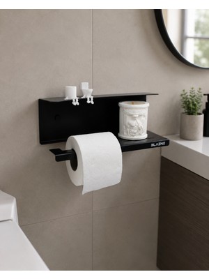 Blaene Mat Siyah 304 Paslanmaz Çelik Premium Raflı Tuvalet Kağıtlığı - BTH-006