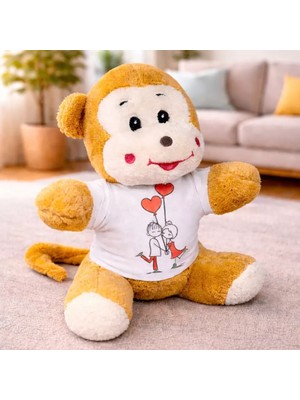 Hace Bazaar Mutlu Aşıklar Tasarım Tişörtlü Sevimli Peluş Maymun