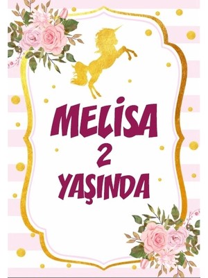 Reysa Tasarım Çiçek ve Unicorn Temalı Doğum Günü Afişi - 35X50 cm