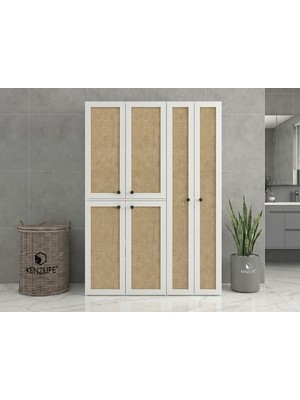 Kenz Life Kenzlife Çamaşır-Kurutma Makinesi Dolabı Yaromira Mat Beyaz 180*120*64 Jut Kare Kapak Mdf Gövde