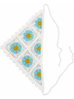 Sibel Günay Butik El Örgüsü Çiçek Motifli Üçgen Saç Bandanası – Bohem Yazlık Bandana