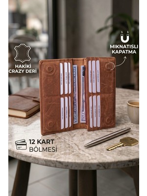Lederax Eskitme Hakiki Deri Mıknatıslı Telefon Bölmeli Portföy Cüzdan LD628