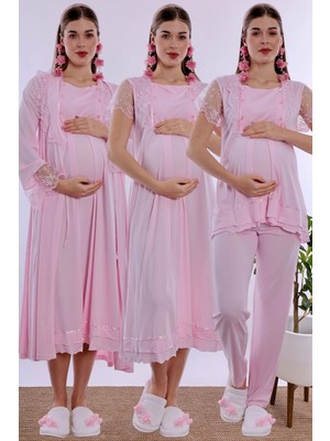 bylohusa Pamuklu Emzirme Özellikli Hamile Lohusa Seti Effortt - Pembe
