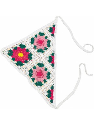 Sibel Günay Butik El Örgüsü Çiçek Motifli Üçgen Saç Bandanası – Bohem Yazlık Bandana