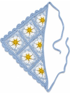 Sibel Günay Butik El Örgüsü Çiçek Motifli Üçgen Saç Bandanası – Bohem Yazlık Bandana