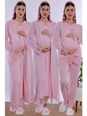 bylohusa Hamilelik ve Lohusalık Dönemi Pamuklu Set 4 Parça Effortt - Pembe