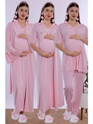 bylohusa Konforlu Kesim Emzirme Özellikli Hamile Lohusa Set Effortt - Pembe
