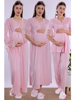 bylohusa Doğum Öncesi Sonrası Emzirme Özellikli Hamile Lohusa Seti 4 Parça Effortt - Pembe