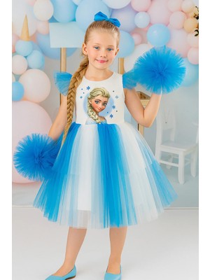 Esila Kids Elsa Kız Çocuk Abiye Elbise Karlar Kraliçesi Kız Çocuk Parti ve Doğum Günü Elbisesi 1-7 Yaş