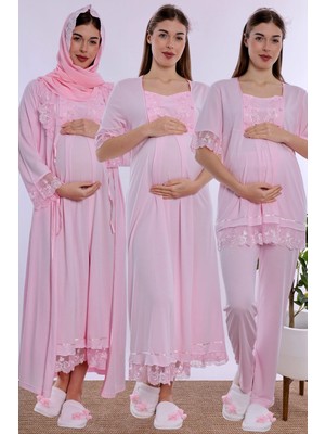 bylohusa Tesettürlü Doğum Öncesi Sonrası Emzirme Özellikli Hamile Lohusa Seti 5 Parça Effortt - Pembe