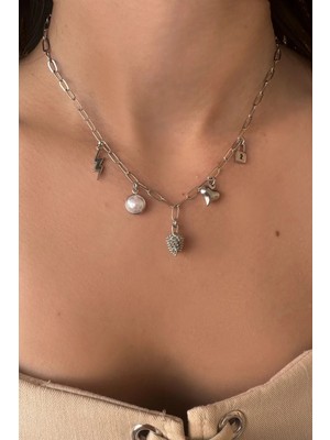 OkkoStore Çelik Zincirli Çok Charmlı Kolye