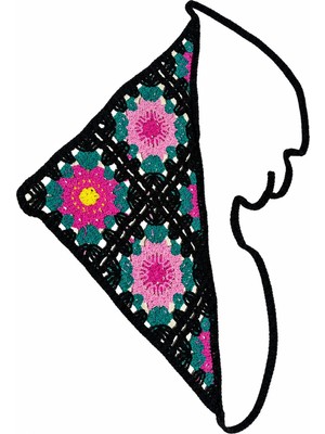 Sibel Günay Butik El Örgüsü Çiçek Motifli Üçgen Saç Bandanası – Bohem Yazlık Bandana
