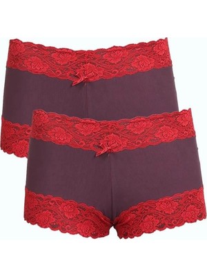 Kadın Pamuklu 2li Boxer Mürdüm