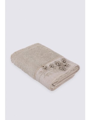 Ecocotton Masal Banyo Havlusu  Organik Pamuk El Nakışlı Bej 80X150 cm