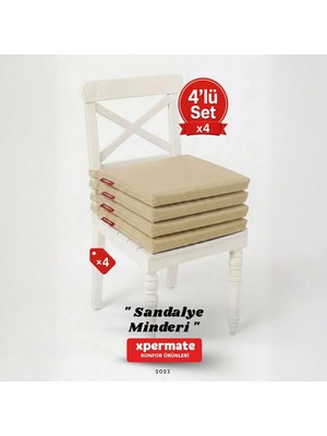 Xpermate 4'lü Sandalye Minderi 40x40 cm Fermuarlı Su Geçirmez Leke Tutmaz Bağcıklı Bahçe Balkon Minderi Seti Bej