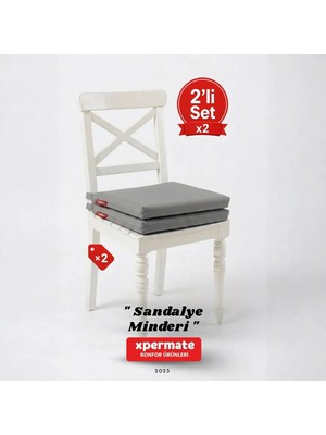Xpermate 2'li Sandalye Minderi 40x40 cm Fermuarlı Su Geçirmez Leke Tutmaz Bağcıklı Bahçe Balkon Minderi Seti Antrasit
