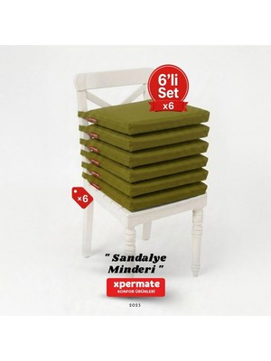 Xpermate Fermuarlı 6'lı Sandalye Minderi Su Itici Kumaş 40X40 cm Sünger Sandalye Minderi Bağcıklı Yeşil