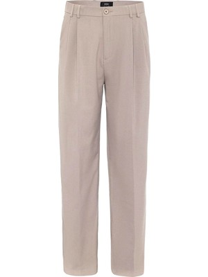Antioch Bej Çift Pileli Baggy Fit Erkek Pantolon