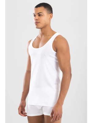 Erkek Pamuklu Slim Fit Düz Klasik Ribana Atlet Beyaz